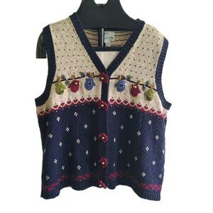 THE QUACKER FACTORY  Winter Mitten Holiday Sweater Vest Size XL Y2K 90s Vintage